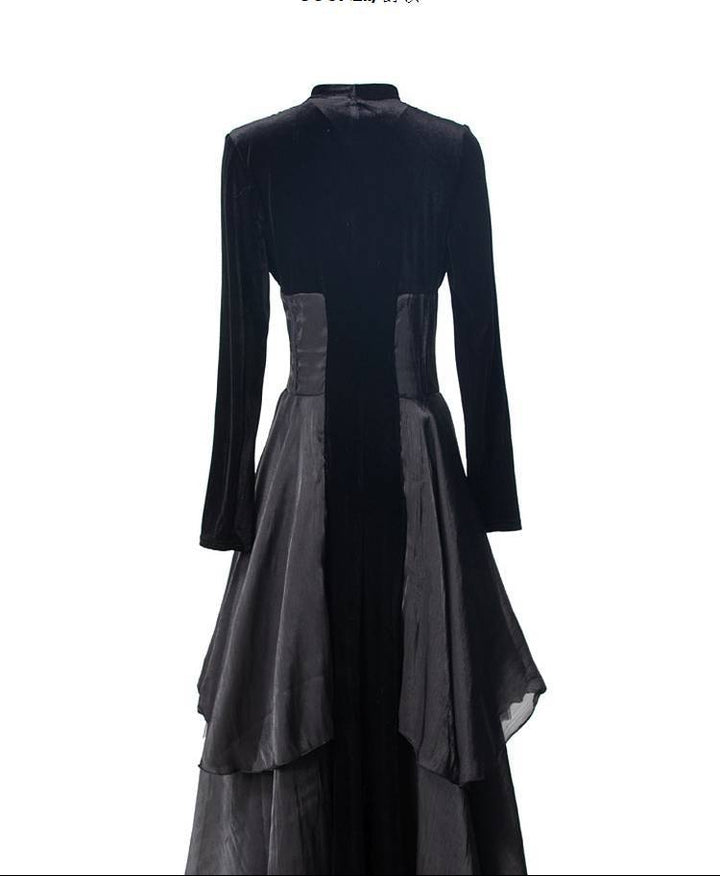 فستان شيفون مخملي متعدد الطبقات مع رقبة على شكل فيونكة –نوار إيكلات