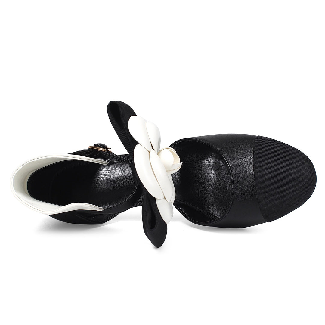 two-tone ankle heels with floral accent – CAMELLIA