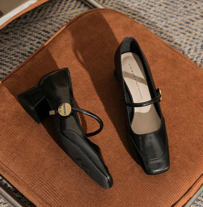 square-toe block heels with slim strap - ARIANRI