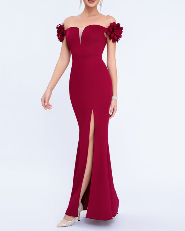 Geplooide top met uitlopende mouwen en maxi-rok set met tailleband – Rosiny 