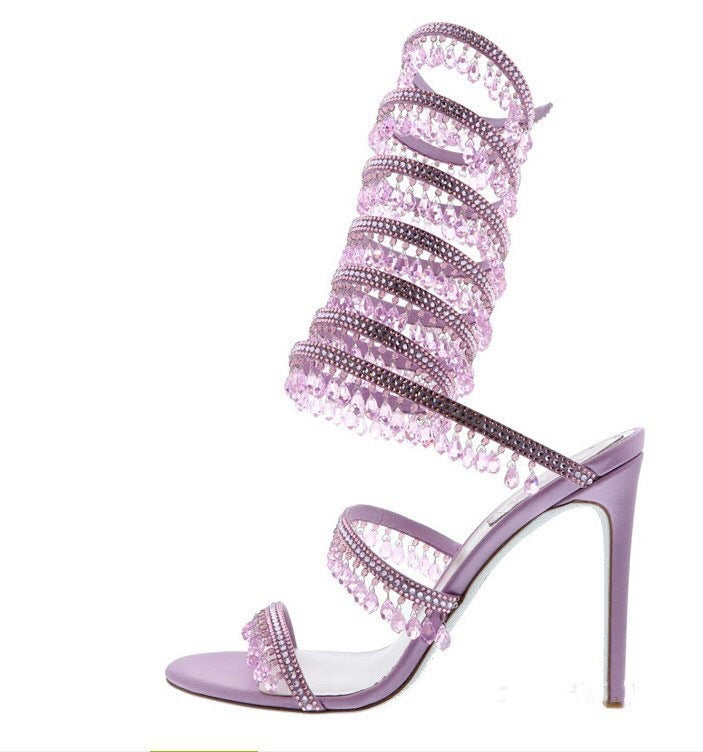 crystal-embellished spiral heel sandals – AZURE