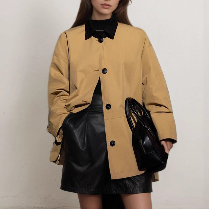 button-front minimalist jacket with contrast collar – KIVAA