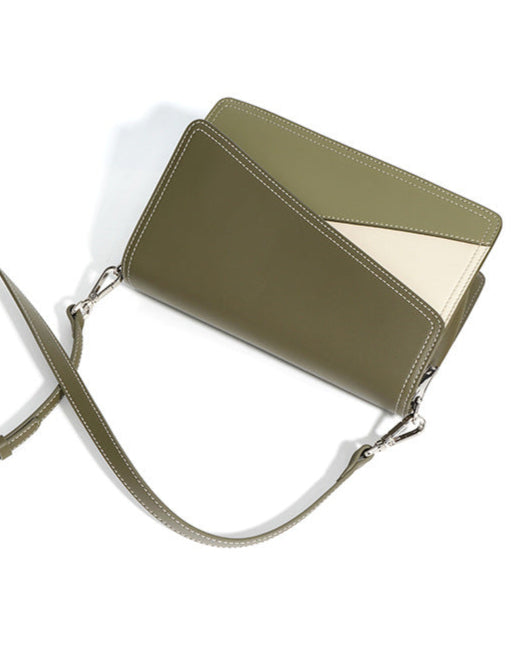 asymmetrical flap shoulder bag in two-tone vegan leather - ELLA
