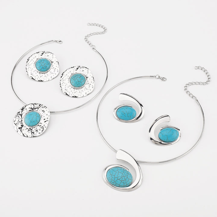 silver-tone necklace and earrings set with turquoise stone accents - NAYLAZI