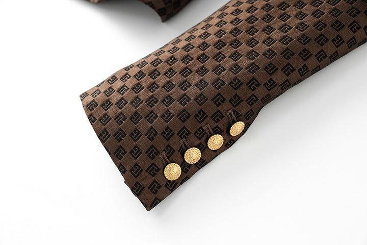 Monogram jacquard double-breasted blazer with gold buttons – BRONZE