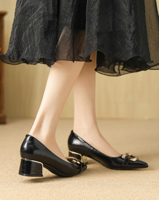 pointed-toe block heels with gold buckle - ARYIALWA