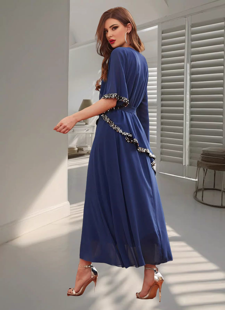 فستان ماكسي أنيق بأكمام طويلة وربطة خصر - راين