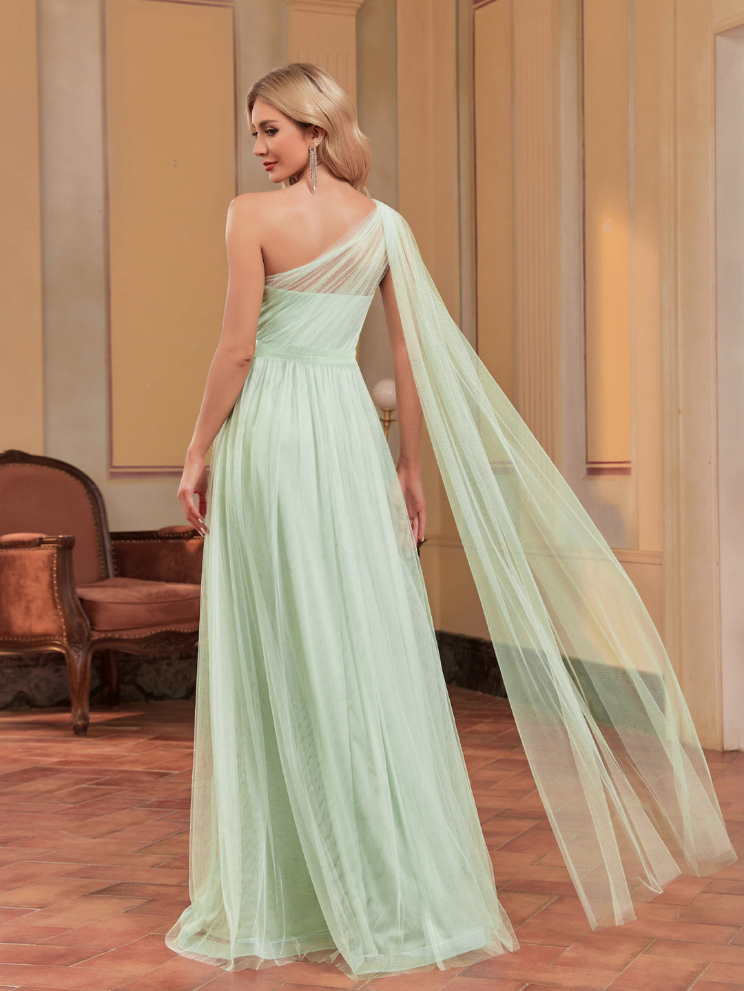 Geplooide top met uitlopende mouwen en maxi-rok set met tailleband – Rosiny 