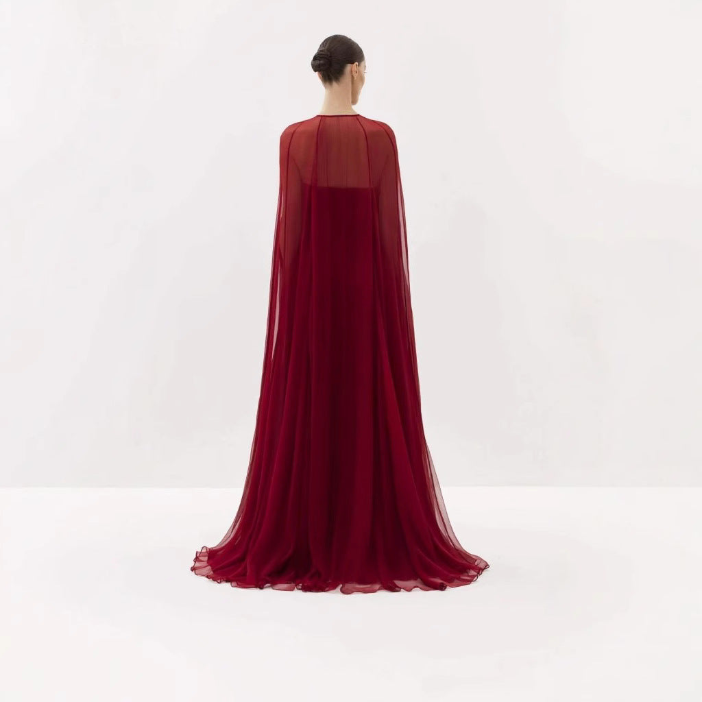 strapless chiffon gown with flowing cape - AURORVA-1
