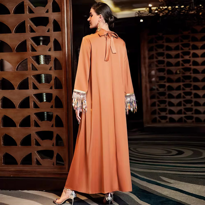 Elegant Long Sleeve Maxi Dress with Flared Cuffs – LAVENA