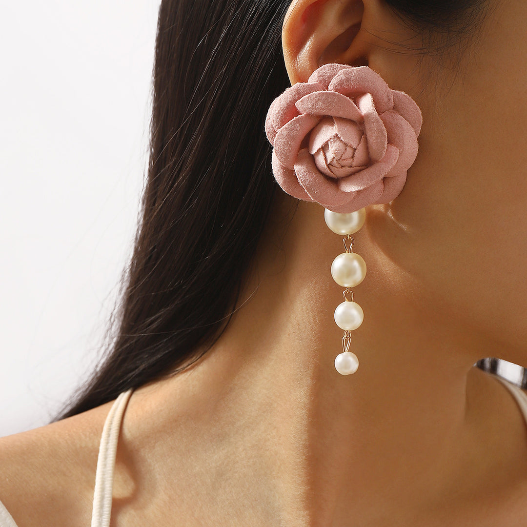 fabric flower earrings with pearl drop - CAMELLIA