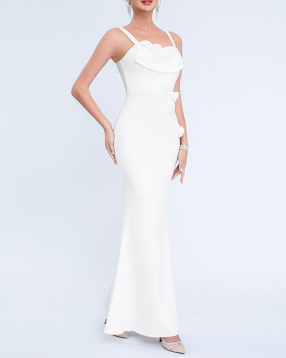 Geplooide top met uitlopende mouwen en maxi-rok set met tailleband – Rosiny 