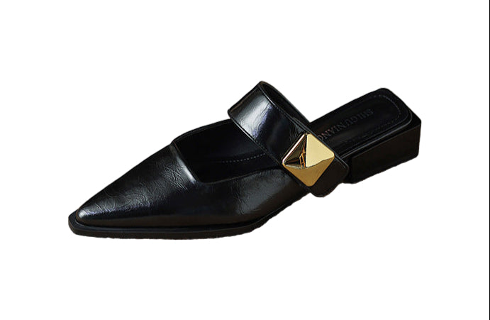 pointed-toe mule with wide strap & gold buckle – VERAXUL