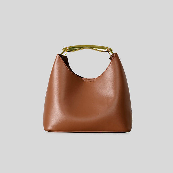 minimal leather hobo bag with gold-tone top handle – ISLA
