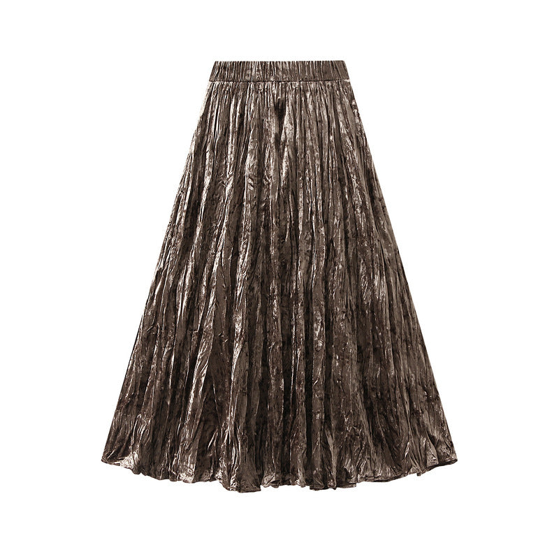 metallic crinkled pleated maxi skirt – ASTRAYA