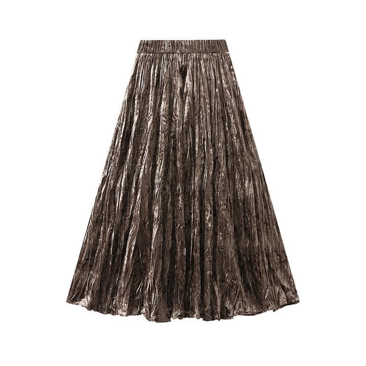 metallic crinkled pleated maxi skirt – ASTRAYA