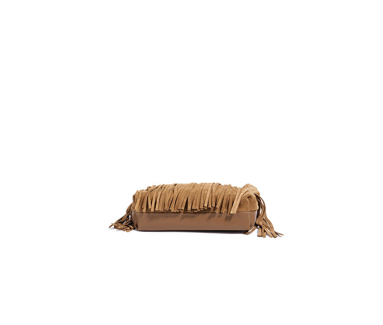 fringed suede shoulder bag with boho details - ZARAXWI