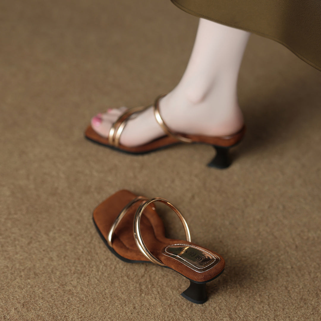 strappy square-toe sandals with mid heel – AURELIANLU