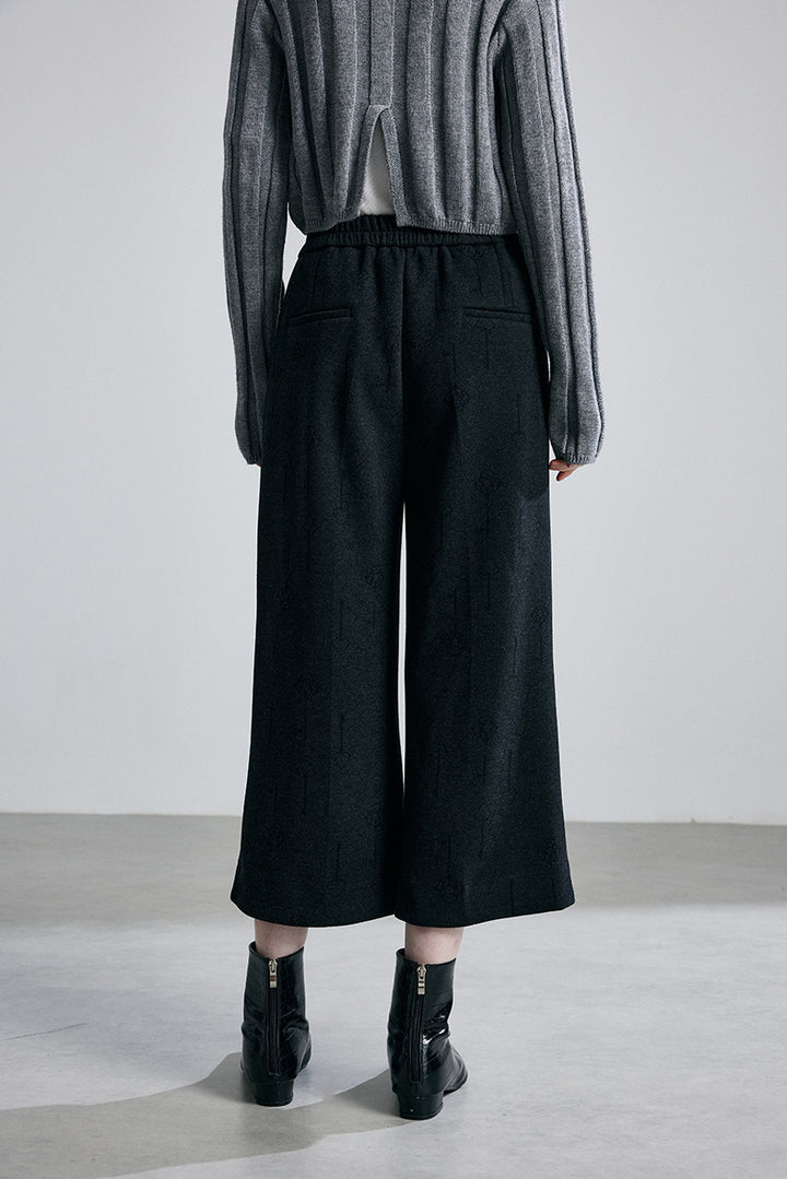 high-waist wide-leg cropped trousers with subtle jacquard texture – ELISE