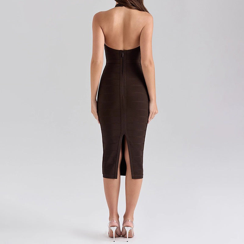 halter bandage midi dress with sweetheart neckline – COCOIRA