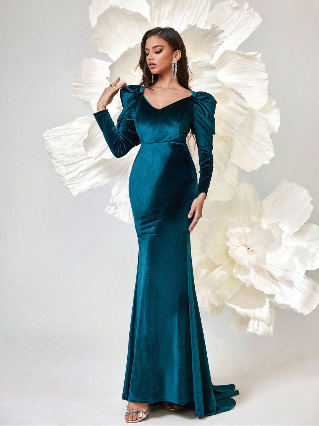 Geplooide top met uitlopende mouwen en maxi-rok set met tailleband – Rosiny 