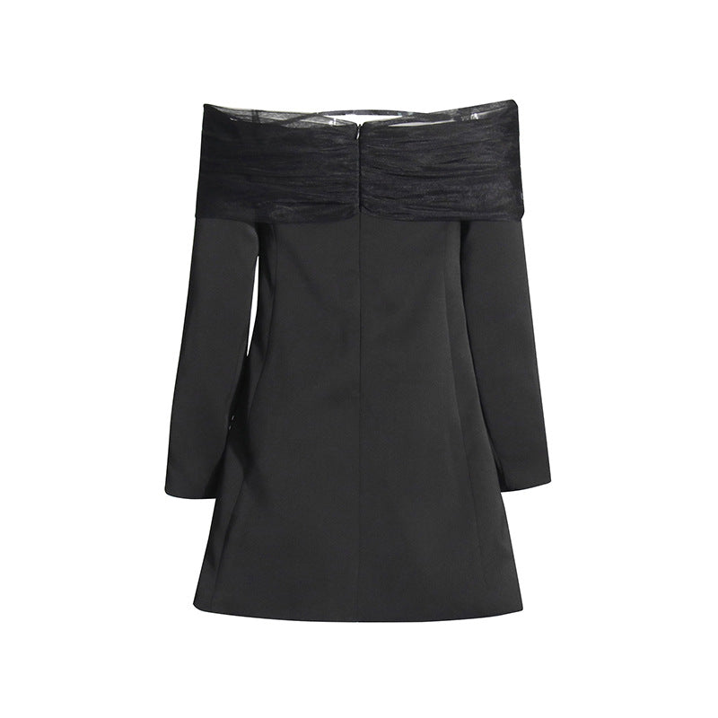 off-shoulder tailored mini blazer dress with tulle wrap – AURORA