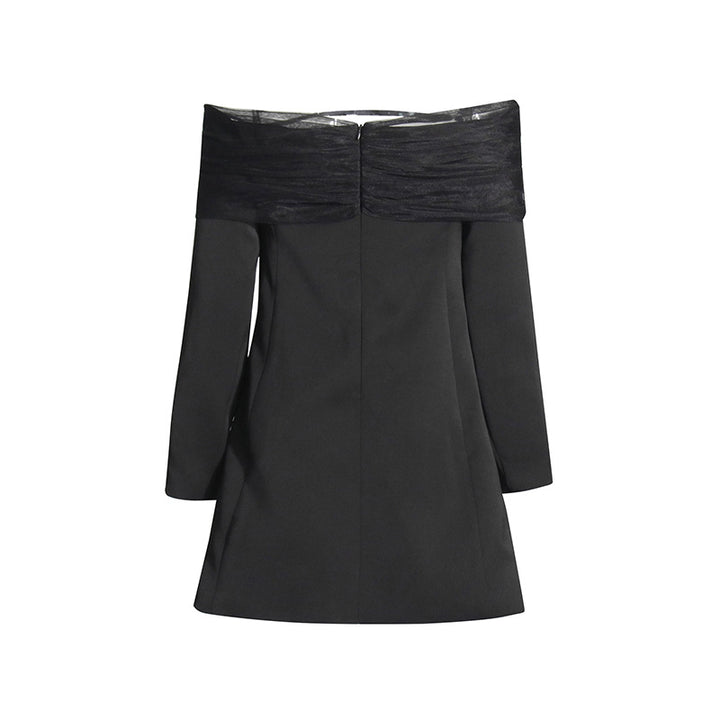 off-shoulder tailored mini blazer dress with tulle wrap – AURORA