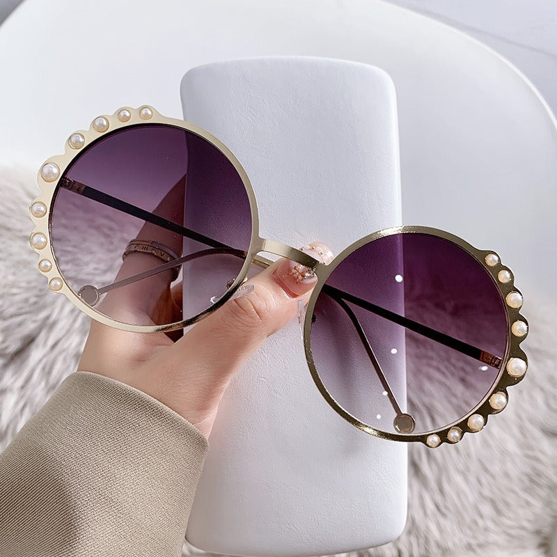 oversized round sunglasses with pearl accents - AUROZIKA