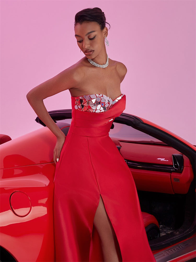 Geplooide top met uitlopende mouwen en maxi-rok set met tailleband – Rosiny 