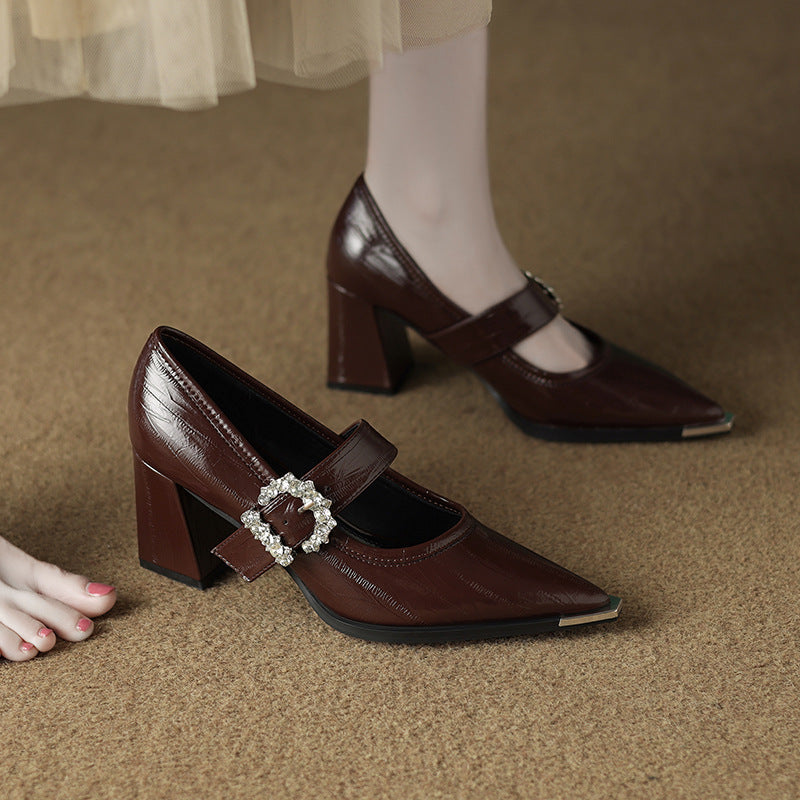 pointed-toe block heels with crystal buckle - VIVIANDA