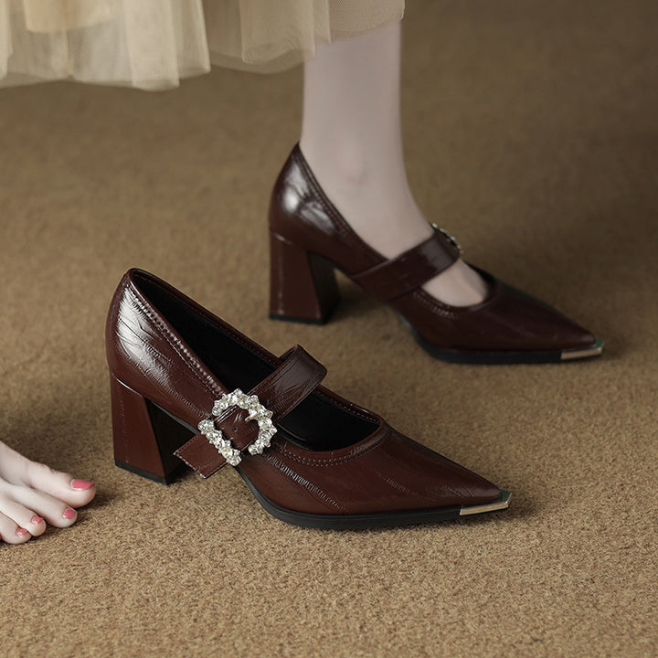 pointed-toe block heels with crystal buckle - VIVIANDA