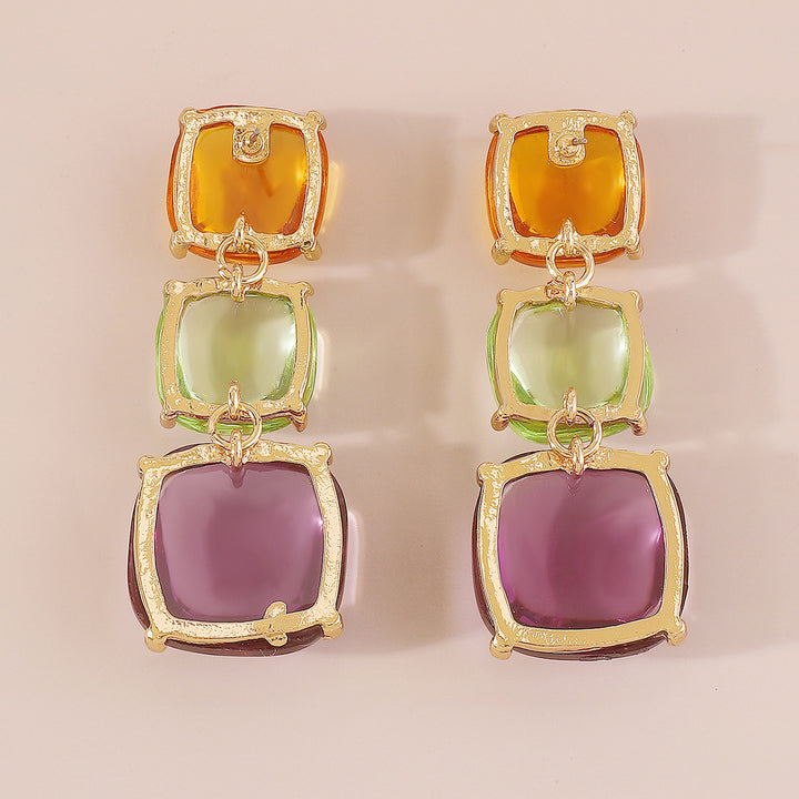 triple square drop earrings with glossy finish - LUNAXWI