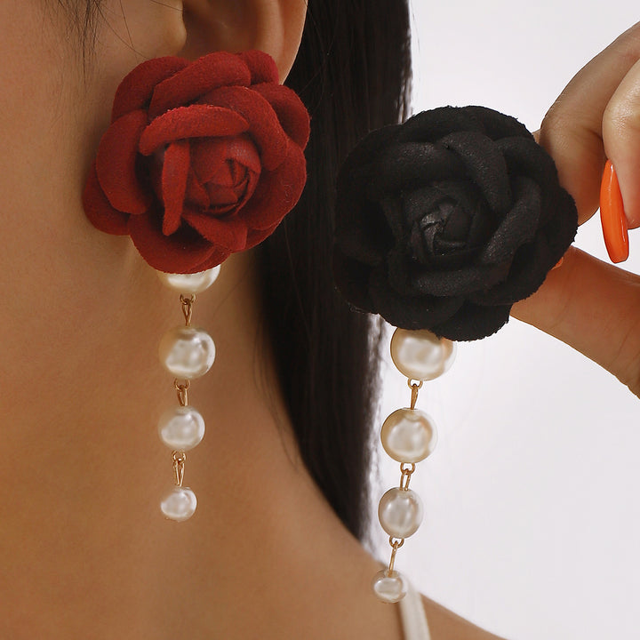 fabric flower earrings with pearl drop - CAMELLIA