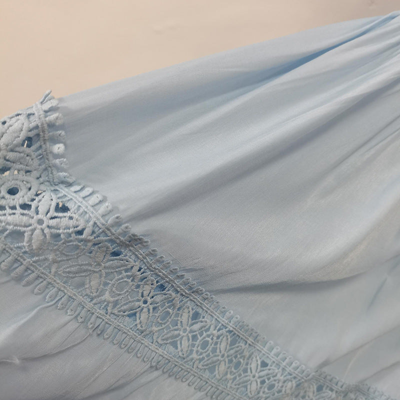 Geplooide top met uitlopende mouwen en maxi-rok set met tailleband – Rosiny 