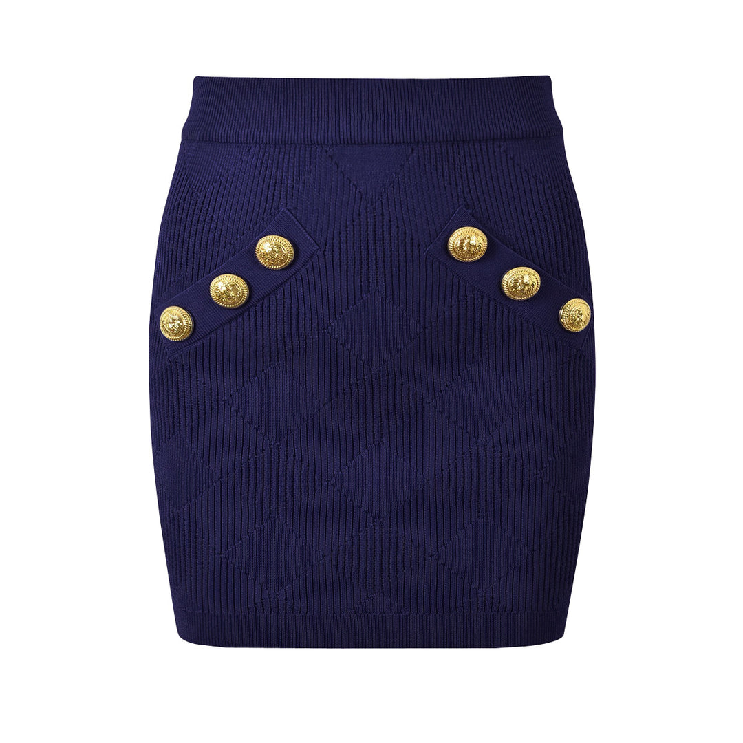 three-piece knit set with gold button detailing – ATHENAZI