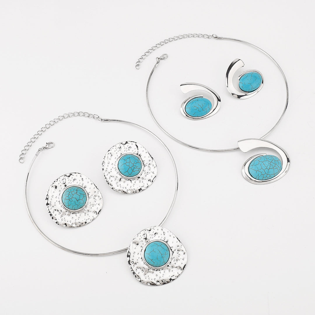 silver-tone necklace and earrings set with turquoise stone accents - NAYLAZI