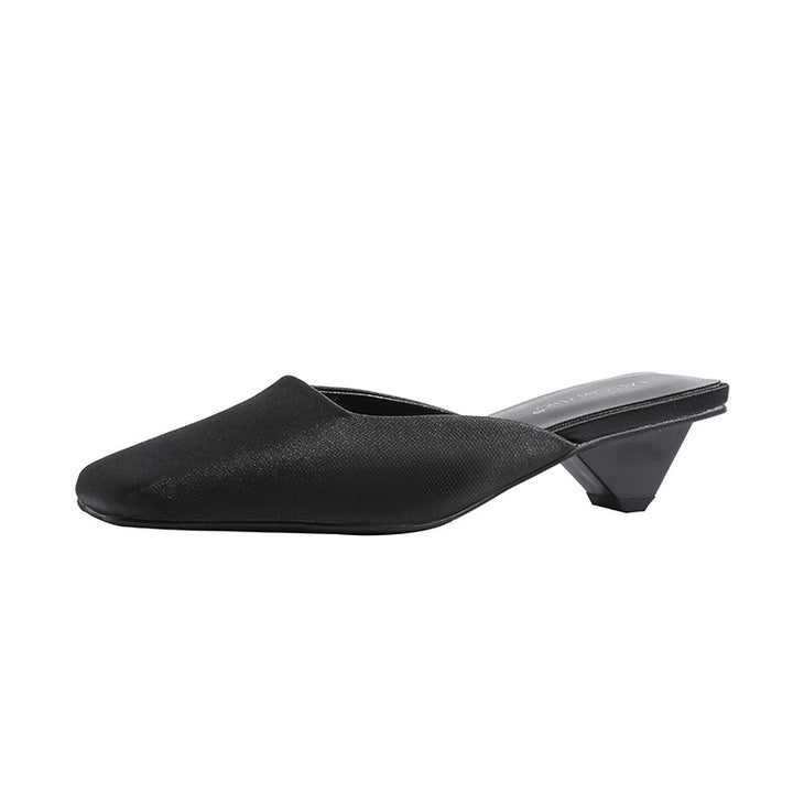 square toe satin mule with block heel - LINADI