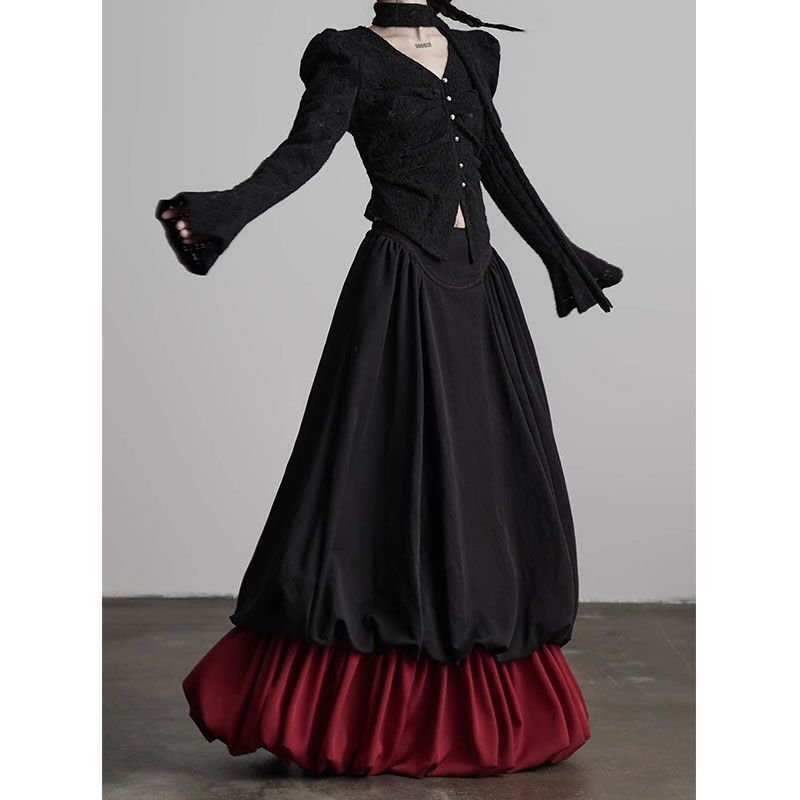 layered bubble maxi skirt with contrast hem – NOCTURNE