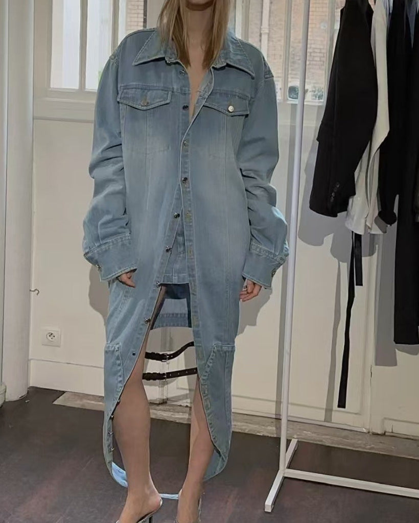 oversized denim shirt dress with button-down front – HARLOW
