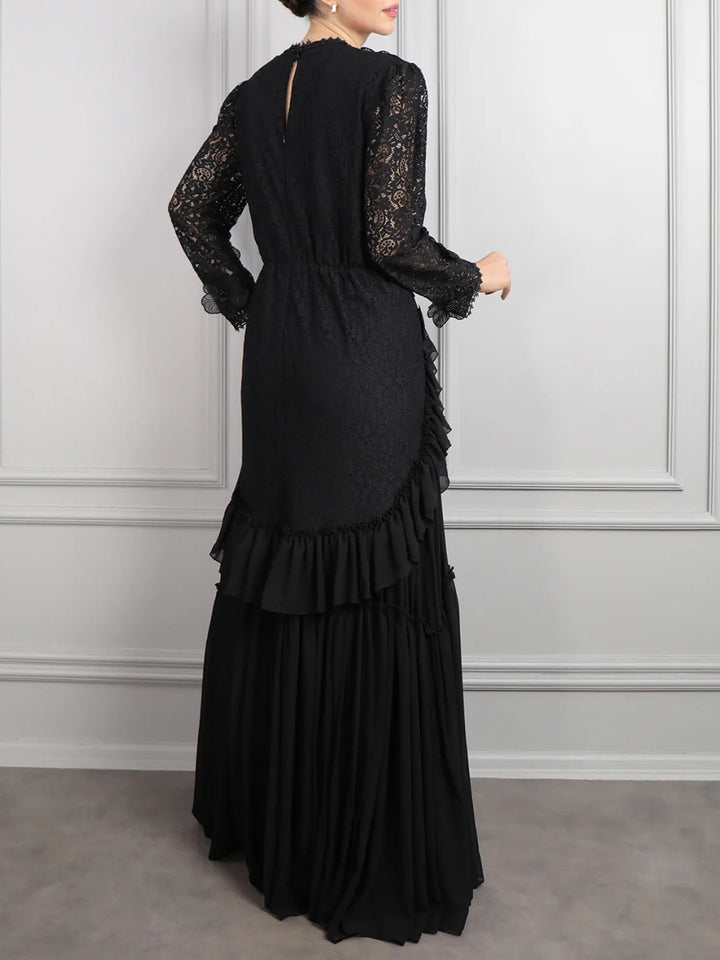 Haut à manches évasées plissées et ensemble jupe longue avec ceinture à la taille – Rosiny 