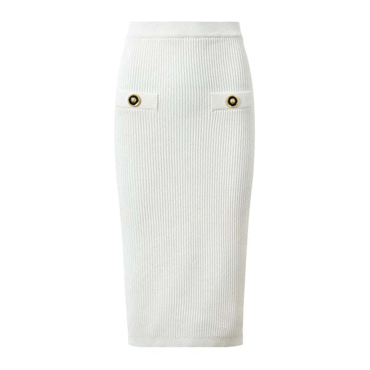 ribbed knit skirt set with gold button detail - AURELIAMI