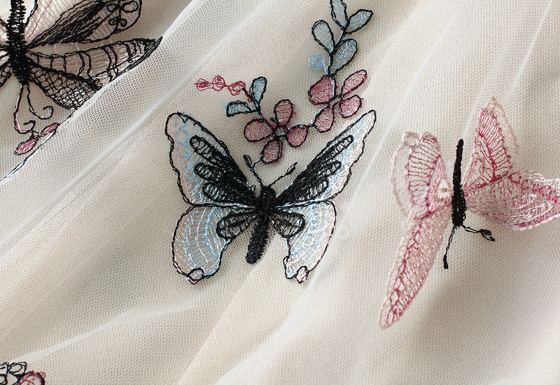 embroidered butterfly tulle midi skirt – FLORAW