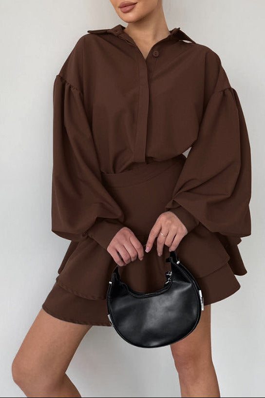 Puff-Sleeve Blouse with Ruffled Mini Skirt Set – COCOA