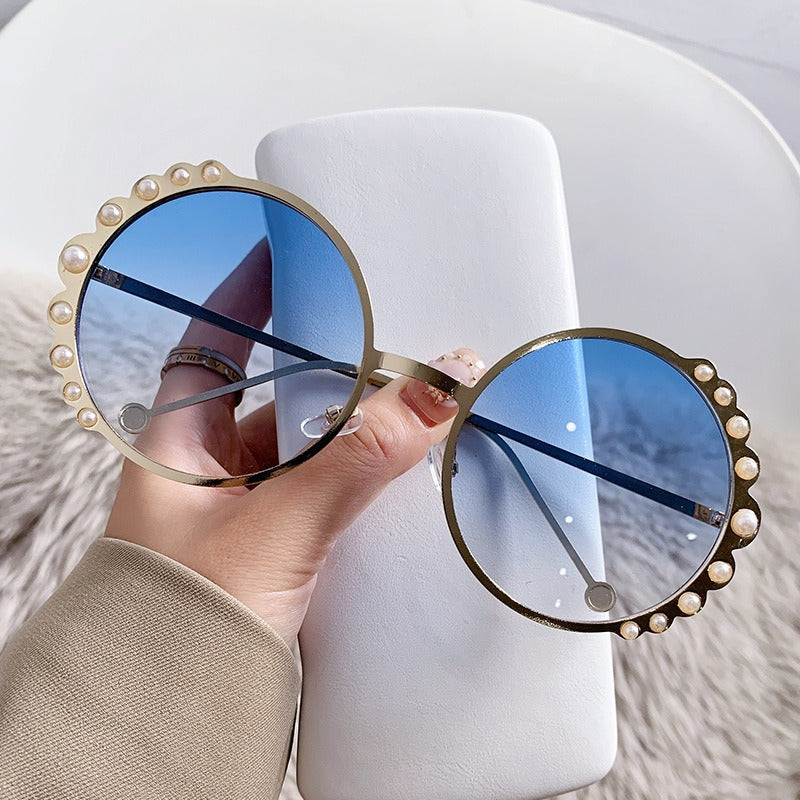 oversized round sunglasses with pearl accents - AUROZIKA