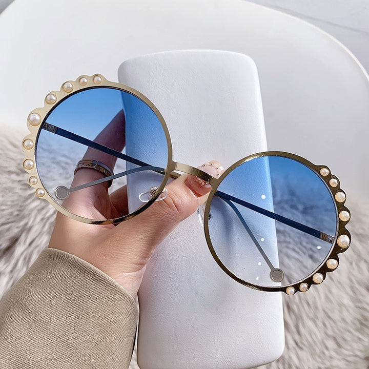 oversized round sunglasses with pearl accents - AUROZIKA