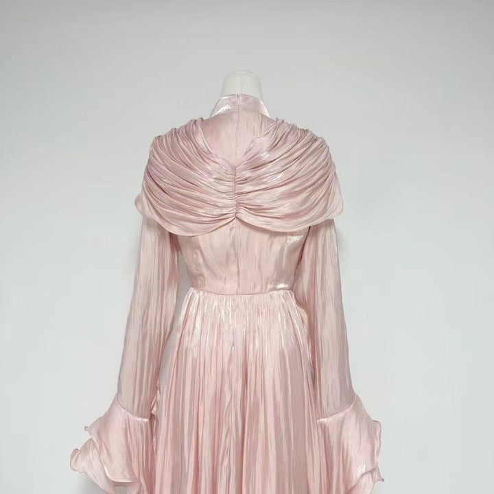 Plissiertes Oberteil mit ausgestellten Ärmeln und Maxirock-Set mit Taillengürtel – Rosiny 