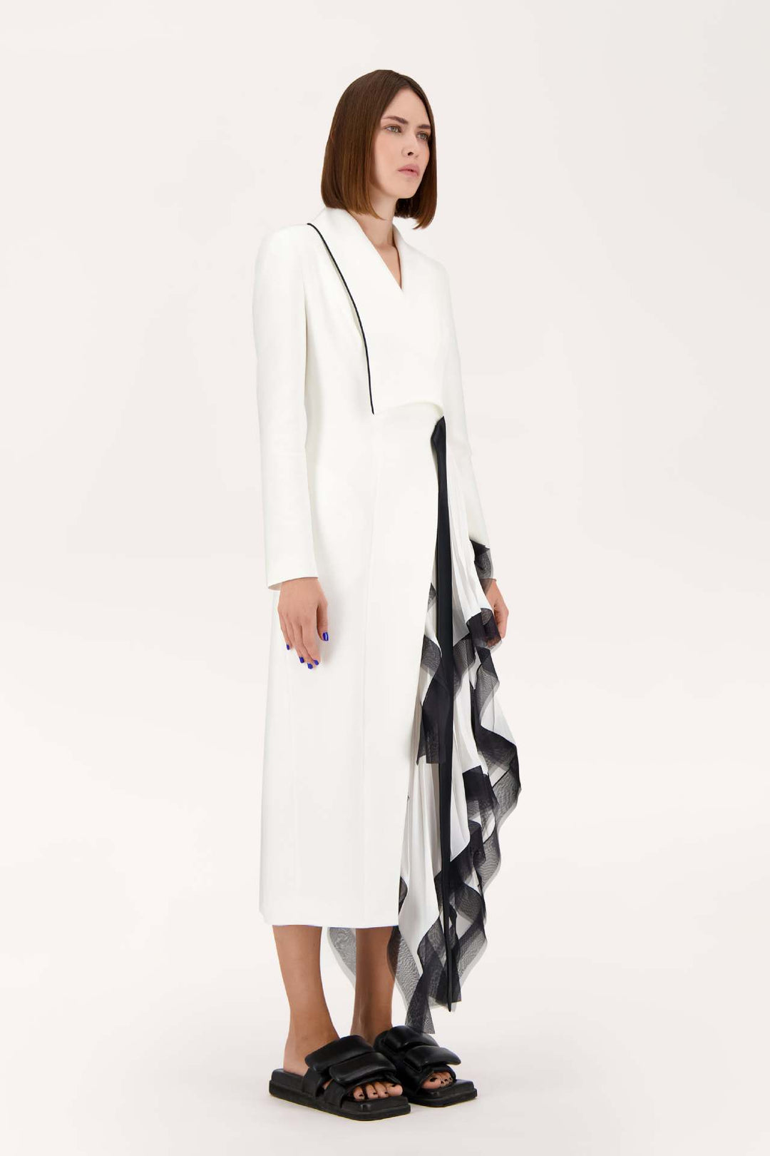 asymmetric wrap dress with pleated ruffle panel - ASTRID