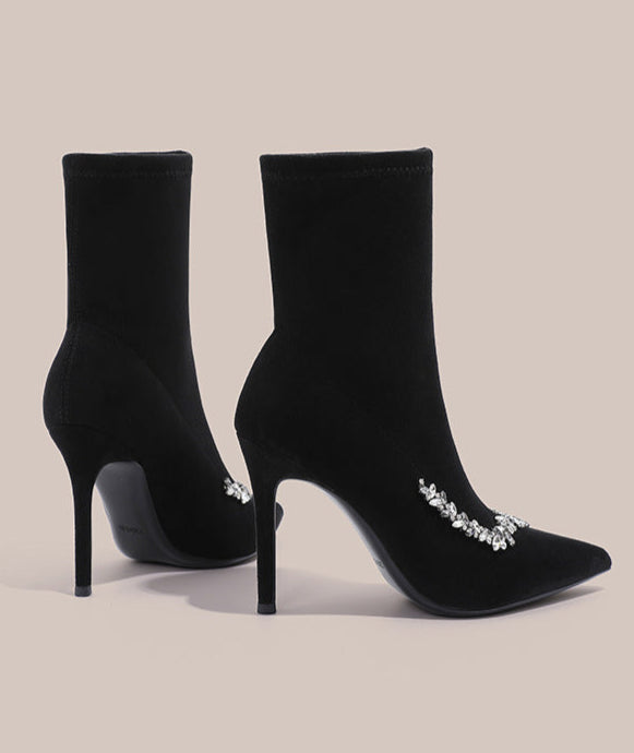pointed-toe suede ankle boots with crystal trim – SERENAVIA