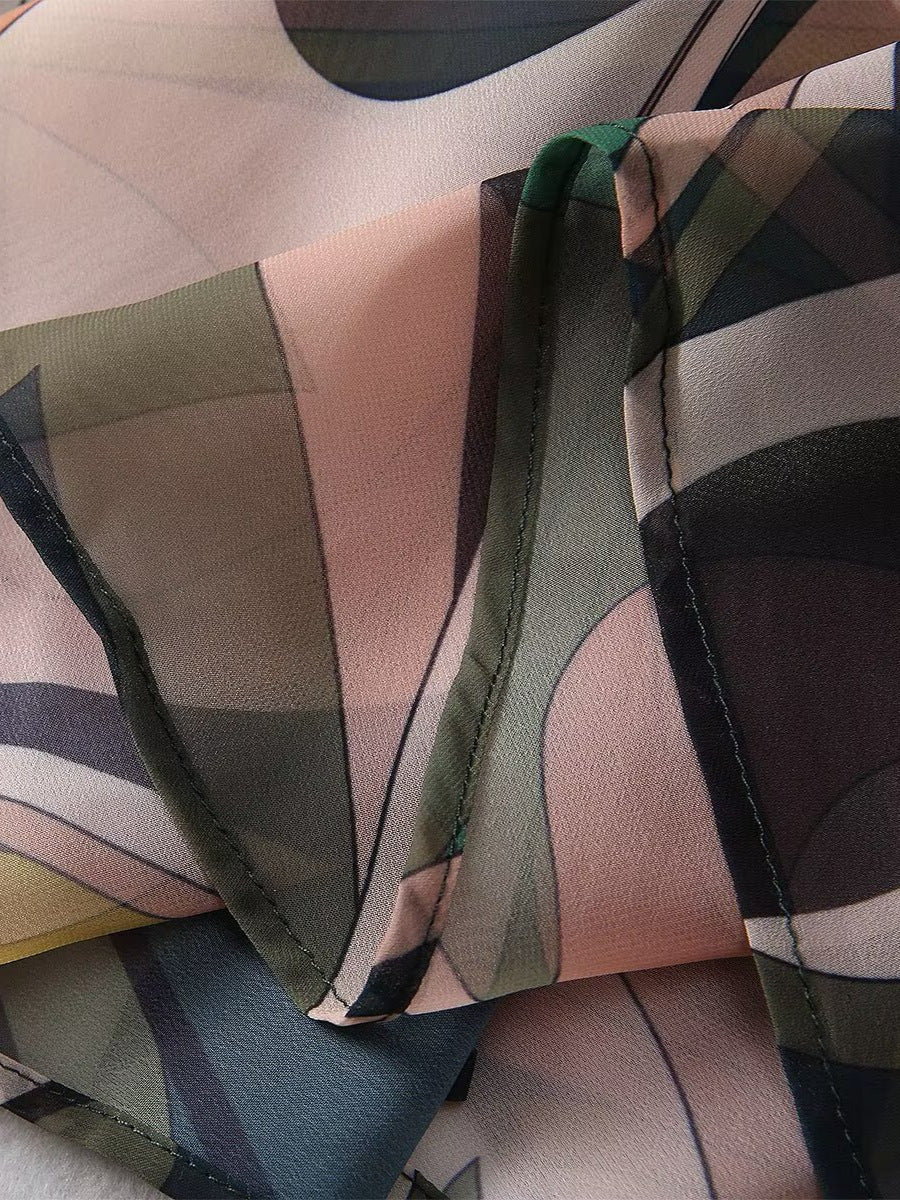 فستان ماكسي شيفون مطبوع مع رقبة مكشكشة – إيلورا