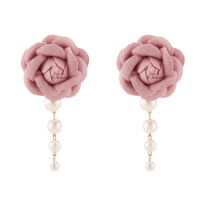 fabric flower earrings with pearl drop - CAMELLIA